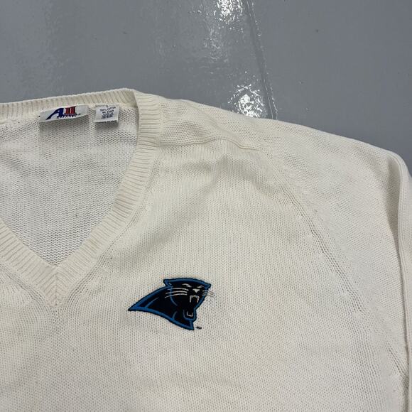 Vintage 90s Carolina Panthers White NFL V-Neck Sweater - Picture 2 of 3